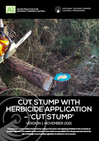 This image shows a wilding pine tree stump with a ring of herbicide around the stump to show it has been controlled.