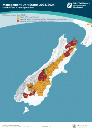SouthIsland map showing wilding control work progress